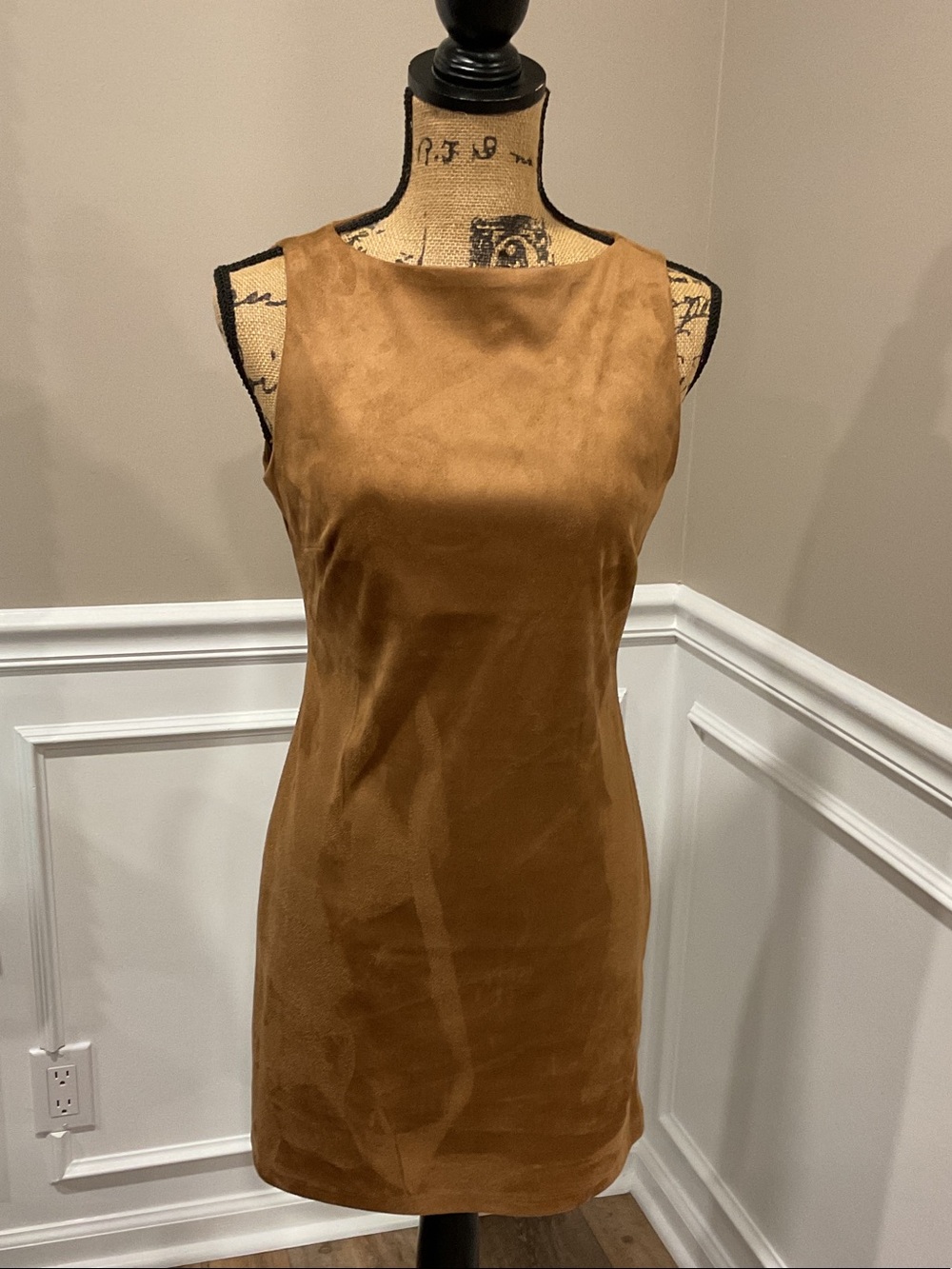 Women's Sleeveless Suede Sheath Dress in Chestnut